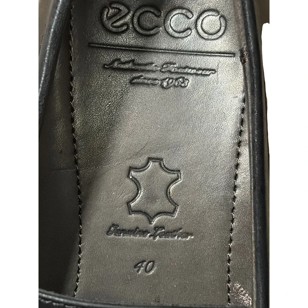 ECCO Loafers Men Size 40‎ Black Genuine Leather Square Toe Slip On Dress Shoes
